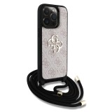 Guess PU 4G Metal Logo Crossbody Popruh Zadní Kryt pro iPhone 15 Pro Pink