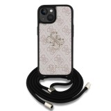 Guess PU 4G Metal Logo Crossbody Popruh Zadní Kryt pro iPhone 15 Pink