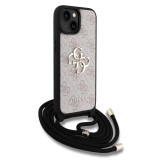 Guess PU 4G Metal Logo Crossbody Popruh Zadní Kryt pro iPhone 15 Pink