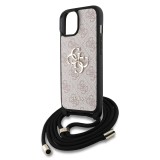 Guess PU 4G Metal Logo Crossbody Popruh Zadní Kryt pro iPhone 15 Pink