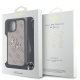 Guess PU 4G Metal Logo Crossbody Popruh Zadní Kryt pro iPhone 15 Pink