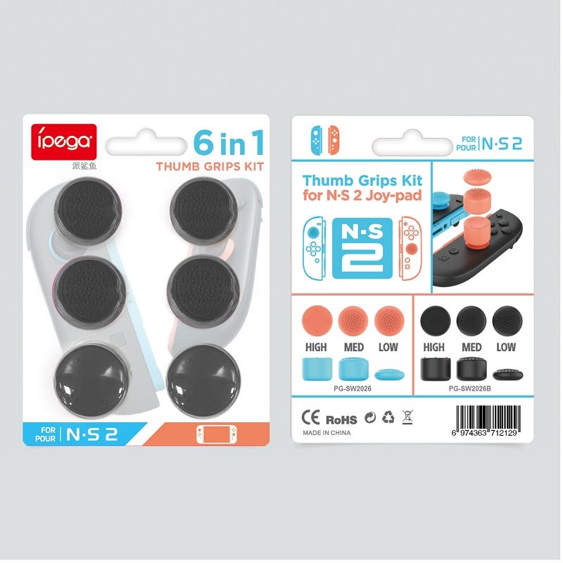 iPega SW2026B Silikonové Krytky Ovládacích Páček JoyCon Ovladače pro Nintendo Switch 2 6ks Black