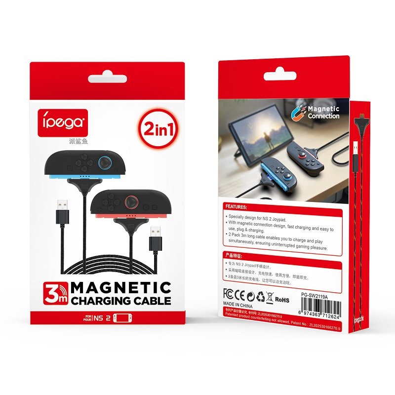 iPega SW2119A Nabíjecí kabel (3m 2ks) pro JoyCon Ovladače Nintendo Switch 2 Red/Blue