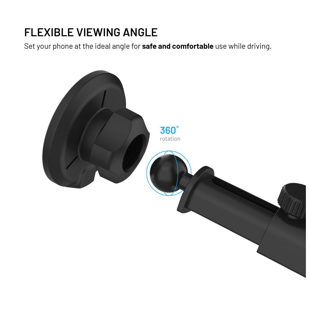 Držák s bezdrátovým nabíjením FIXED MagRound 2 XL na sklo nebo palubní desku, podpora MagSafe, 15W, Qi2, černý