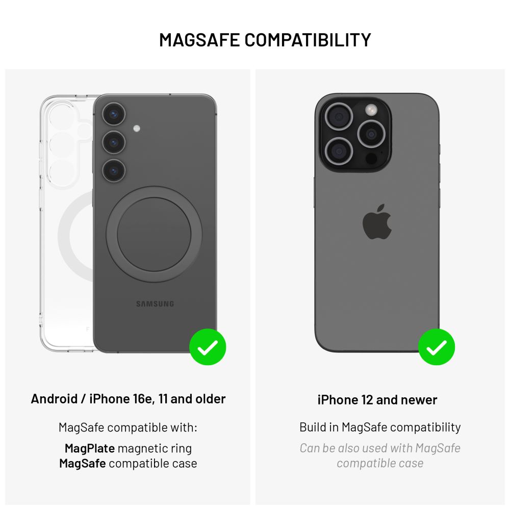 Držák s bezdrátovým nabíjením FIXED MagRound 2 XL na sklo nebo palubní desku, podpora MagSafe, 15W, Qi2, černý