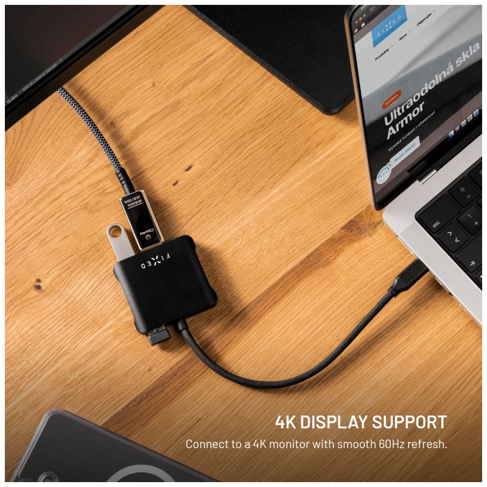 5-portový hliníkový USB-C FIXED HUB Quadri, pro notebooky, 140W, PD 3.1, vesmírně černá