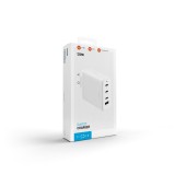 Síťová GaN nabíječka FIXED s 3xUSB-C a USB výstupem, podpora PD 3.0, 120W, bílá