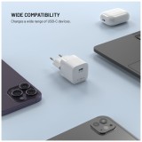 Set síťové GaN nabíječky FIXED Mini s USB-C výstupem a USB-C/USB-C kabelu, podpora PD, 1,2 metr, 30W, bílý