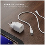 Set síťové GaN nabíječky FIXED Mini s USB-C výstupem a USB-C/USB-C kabelu, podpora PD, 1,2 metr, 30W, bílý