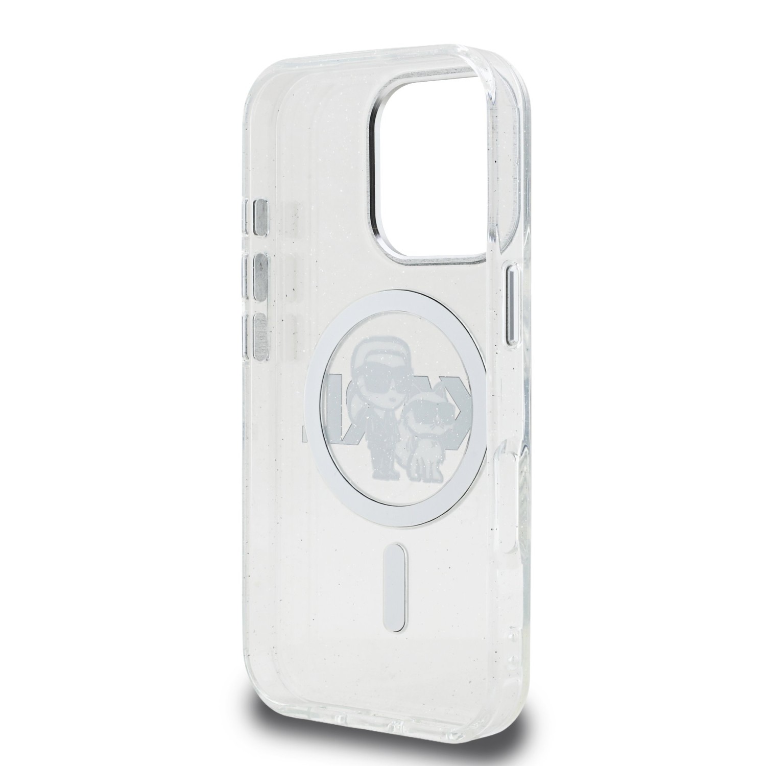 Karl Lagerfeld IML Glitter Karl and Choupette Sketch MagSafe Zadní Kryt pro iPhone 16 Pro Max Transparent