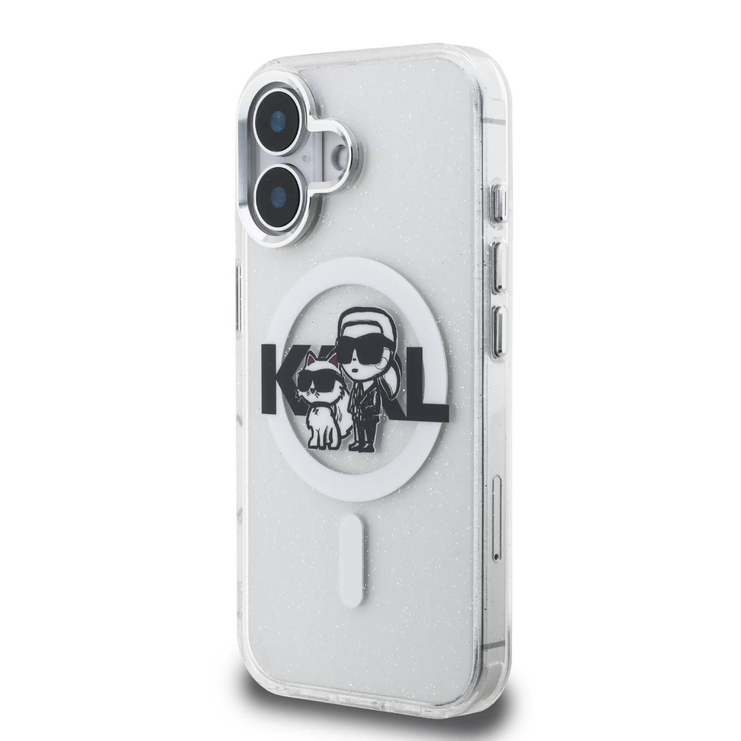 Karl Lagerfeld IML Glitter Karl and Choupette Sketch MagSafe Zadní Kryt pro iPhone 16 Transparent