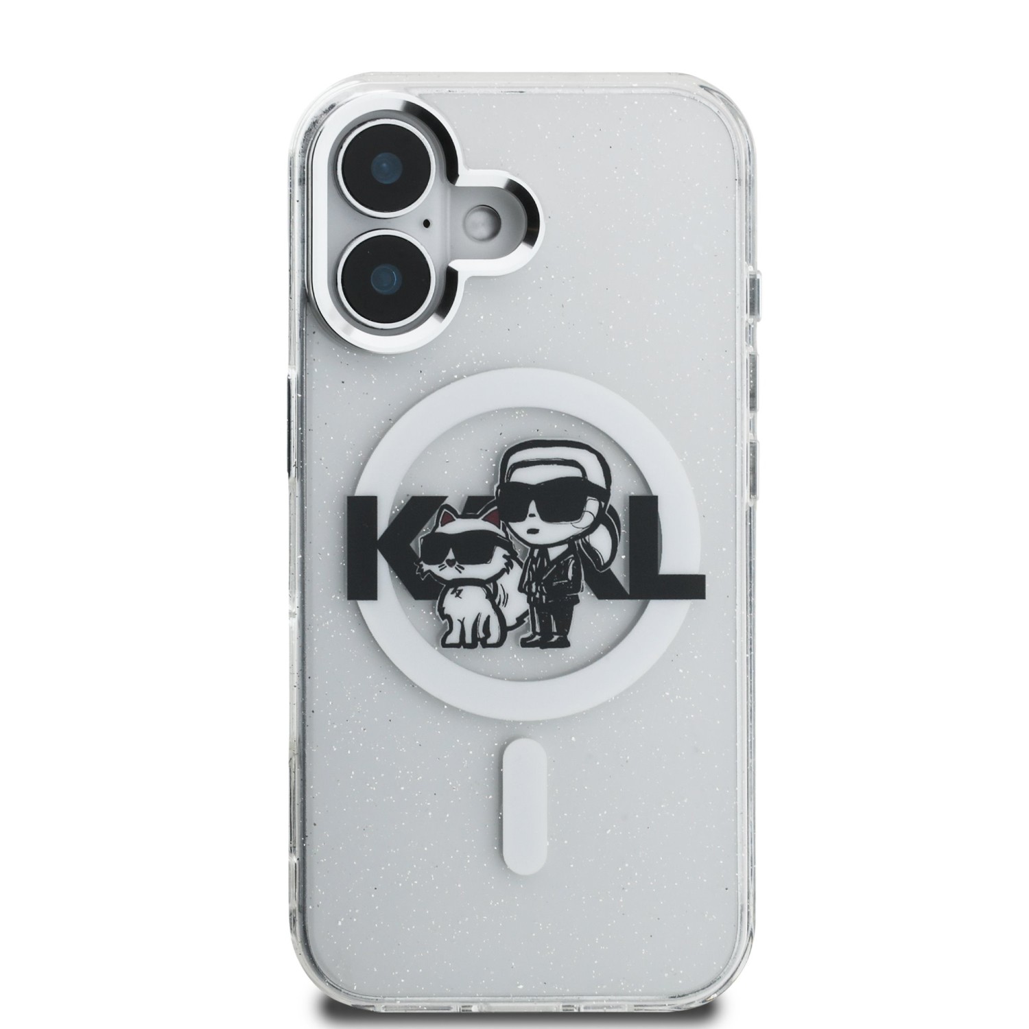 Karl Lagerfeld IML Glitter Karl and Choupette Sketch MagSafe Zadní Kryt pro iPhone 16 Transparent