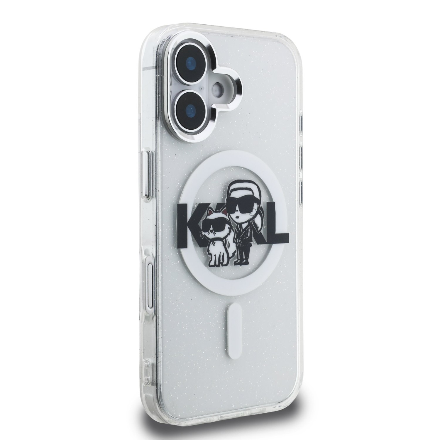 Karl Lagerfeld IML Glitter Karl and Choupette Sketch MagSafe Zadní Kryt pro iPhone 16 Transparent