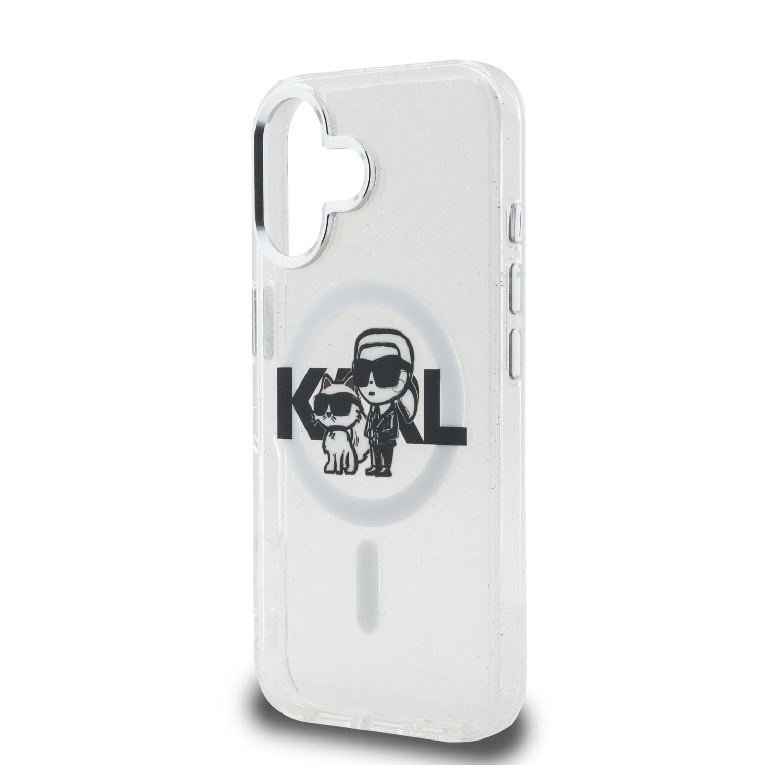 Karl Lagerfeld IML Glitter Karl and Choupette Sketch MagSafe Zadní Kryt pro iPhone 16 Transparent