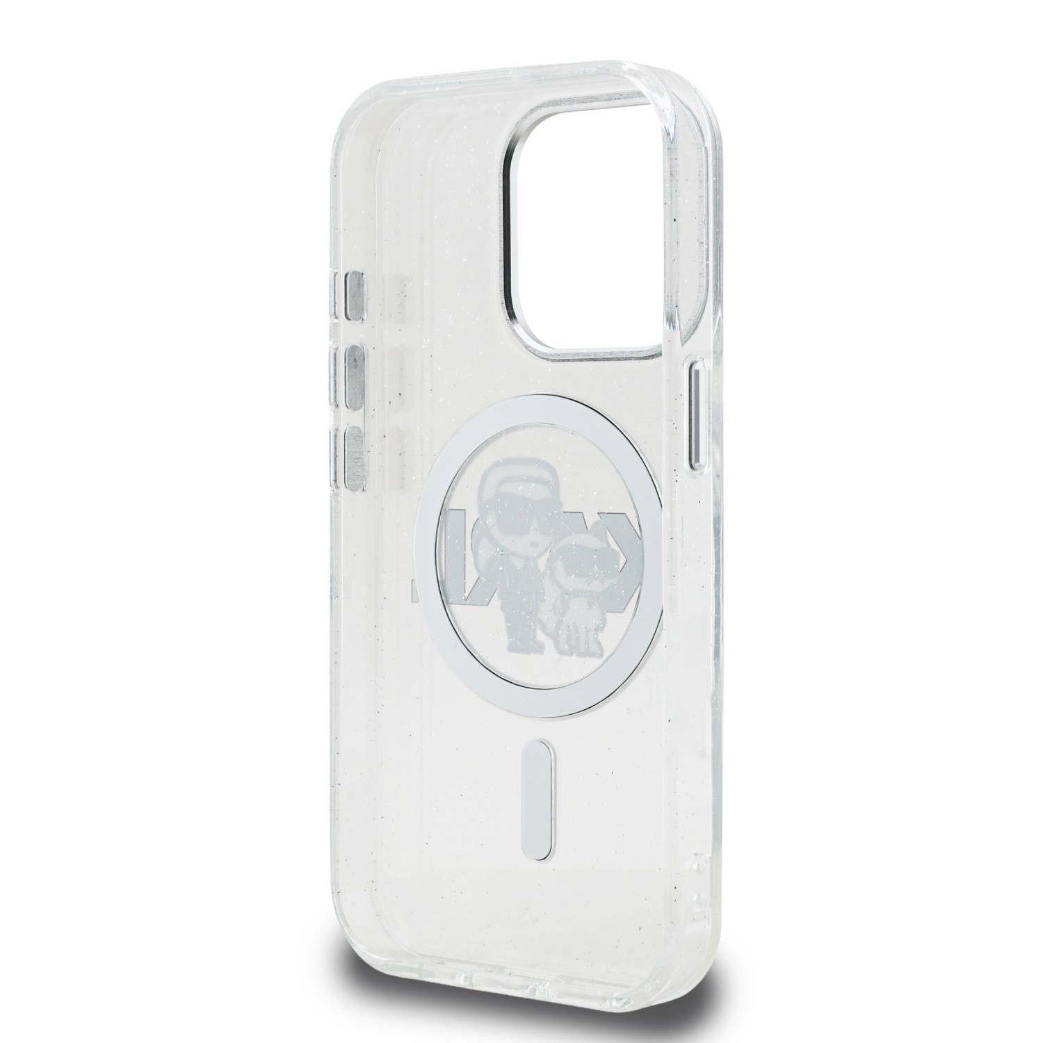 Karl Lagerfeld IML Glitter Karl and Choupette Sketch MagSafe Zadní Kryt pro iPhone 15 Pro Max Transparent