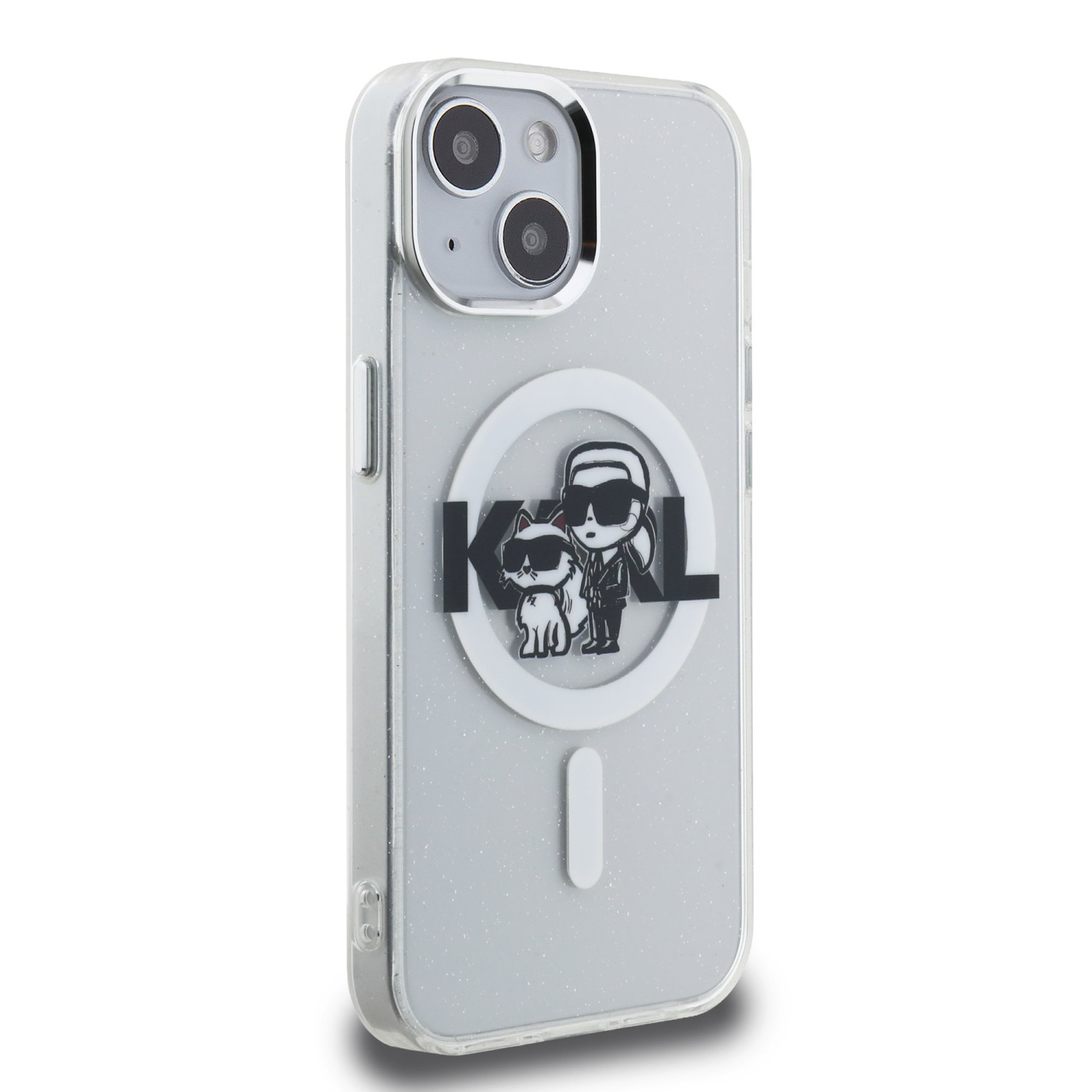 Karl Lagerfeld IML Glitter Karl and Choupette Sketch MagSafe Zadní Kryt pro iPhone 15 Transparent