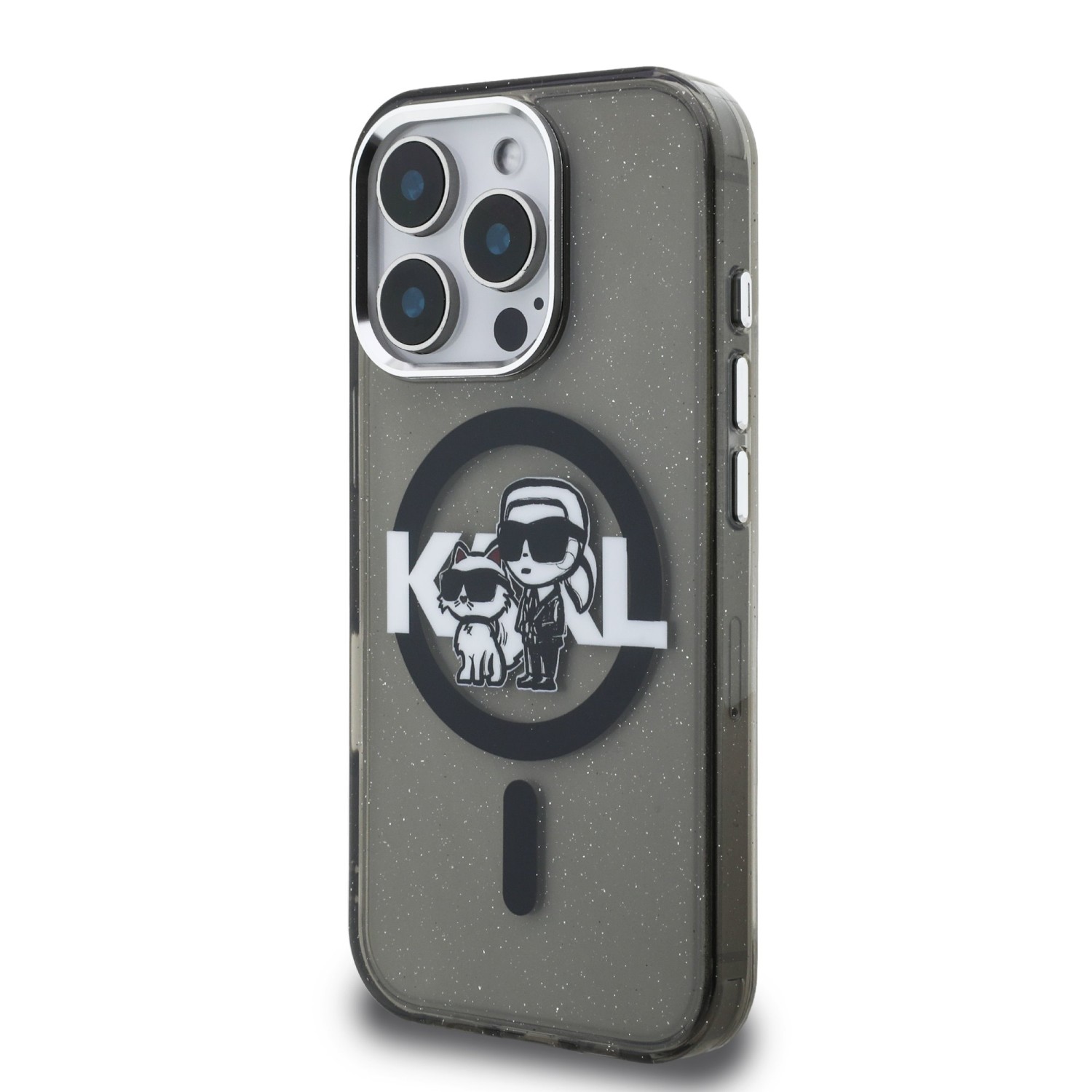 Karl Lagerfeld IML Glitter Karl and Choupette Sketch MagSafe Zadní Kryt pro iPhone 16 Pro Max Black