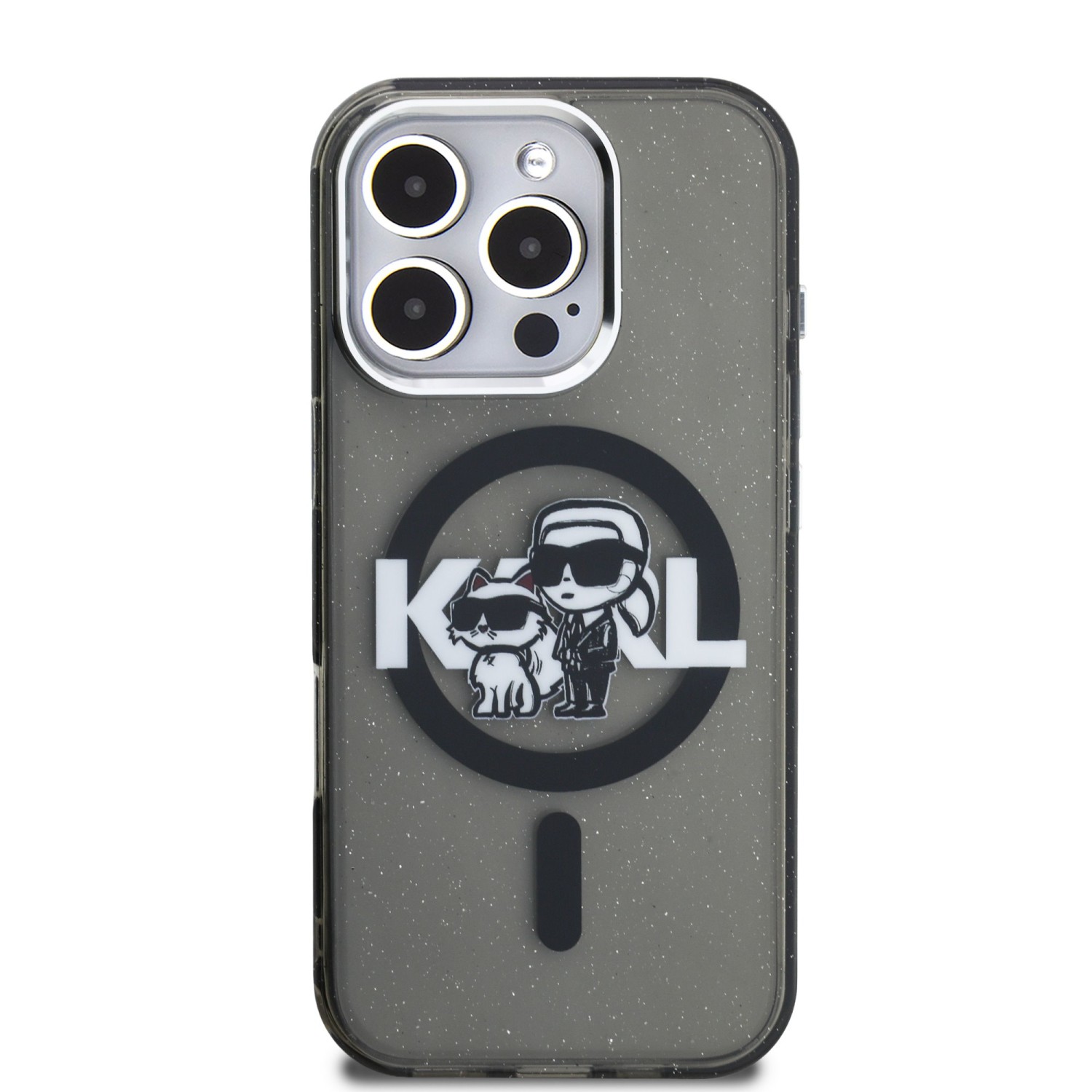 Karl Lagerfeld IML Glitter Karl and Choupette Sketch MagSafe Zadní Kryt pro iPhone 16 Pro Max Black