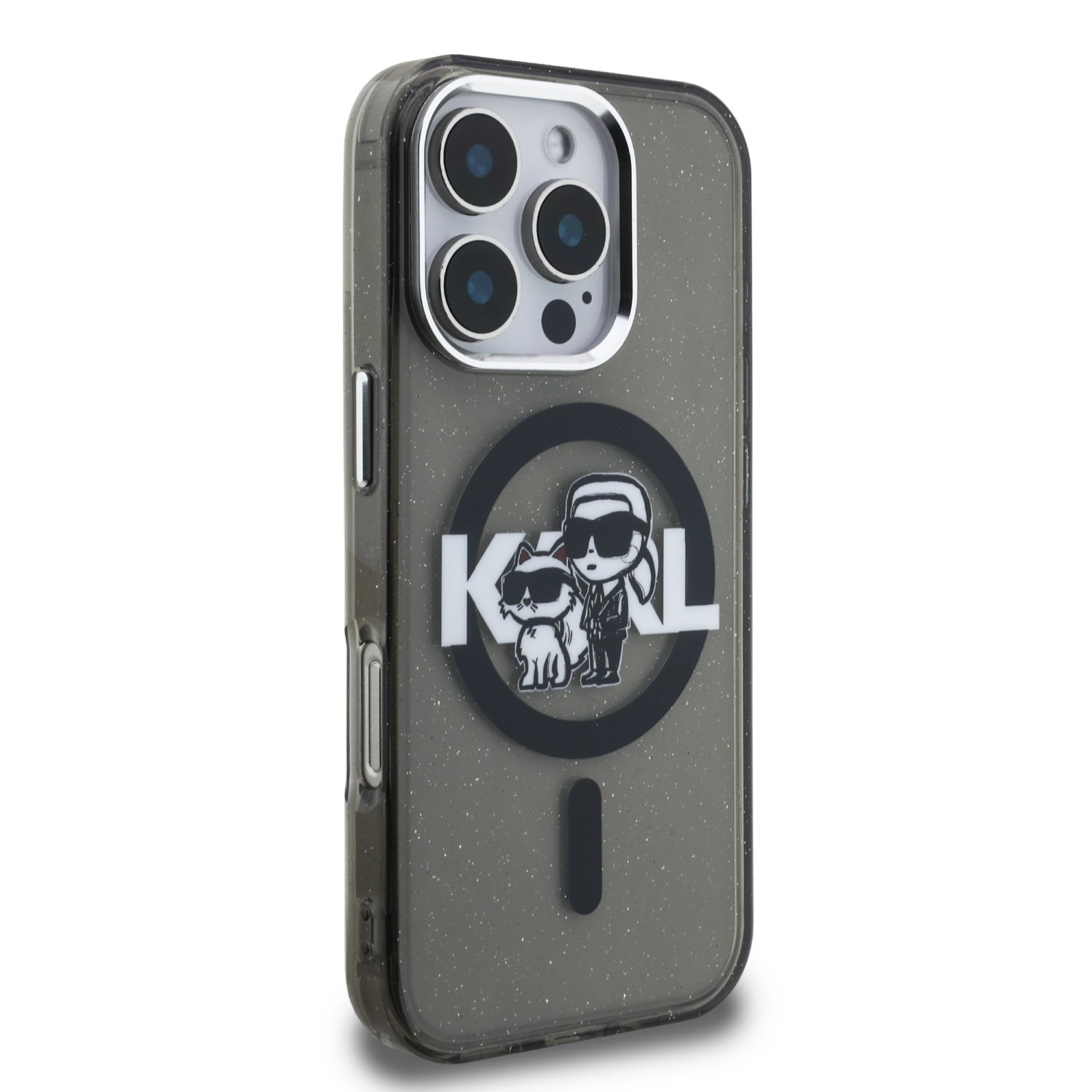 Karl Lagerfeld IML Glitter Karl and Choupette Sketch MagSafe Zadní Kryt pro iPhone 16 Pro Max Black
