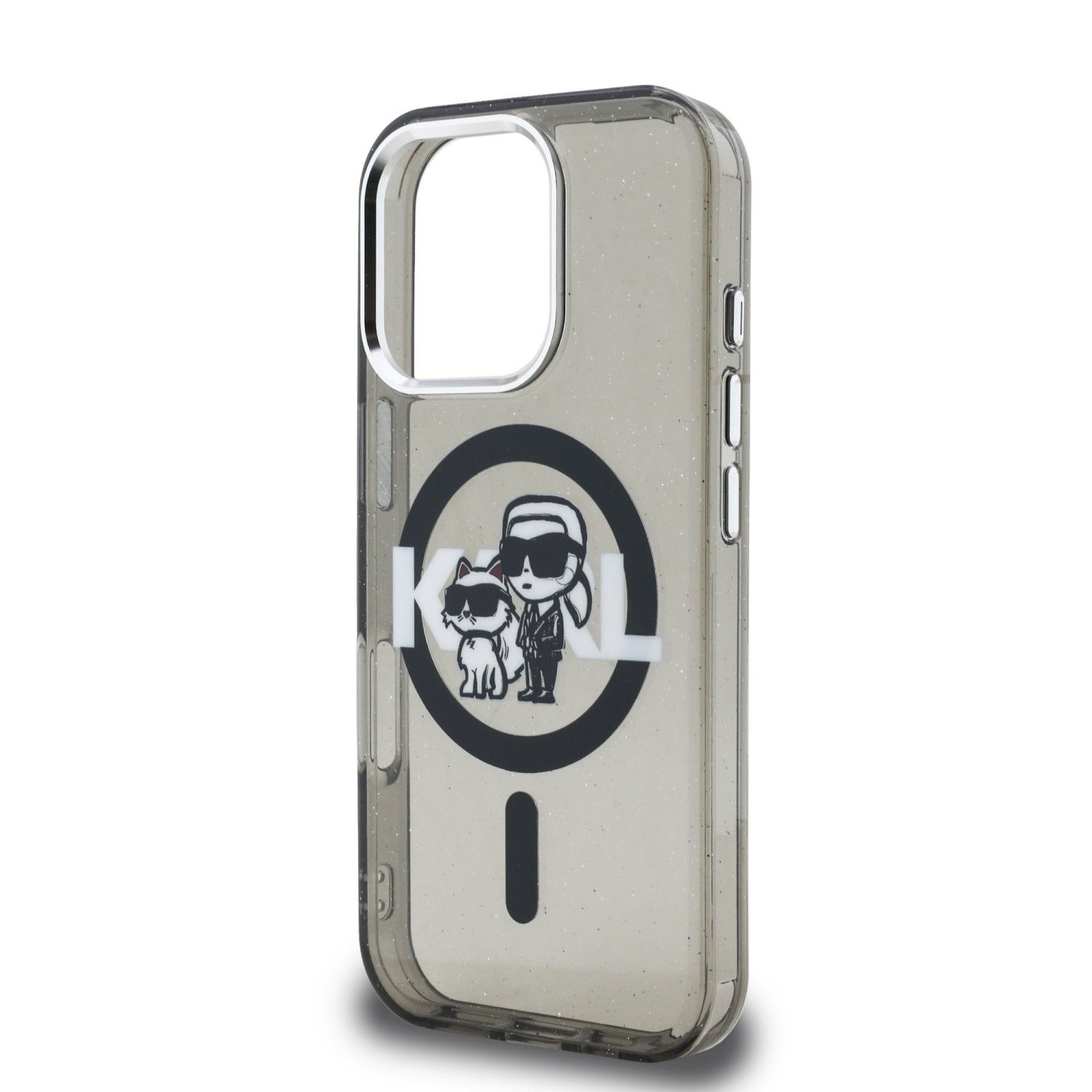Karl Lagerfeld IML Glitter Karl and Choupette Sketch MagSafe Zadní Kryt pro iPhone 16 Pro Max Black