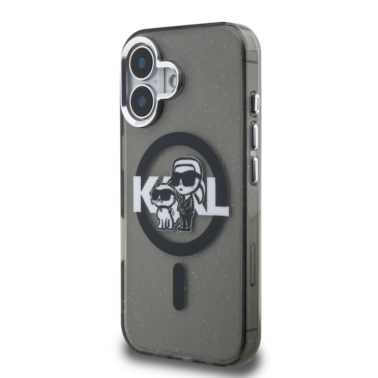 Karl Lagerfeld IML Glitter Karl and Choupette Sketch MagSafe Zadní Kryt pro iPhone 16 Black