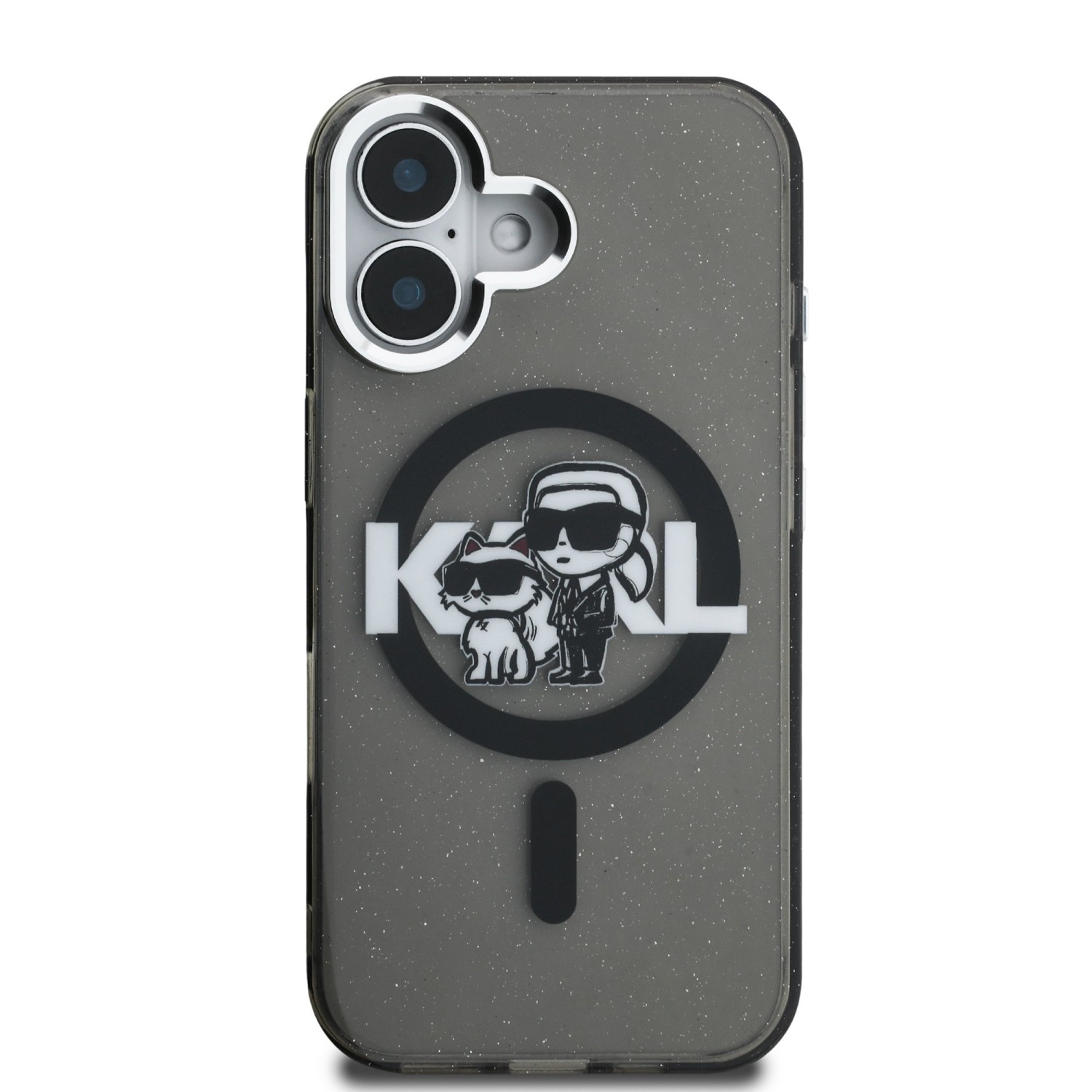 Karl Lagerfeld IML Glitter Karl and Choupette Sketch MagSafe Zadní Kryt pro iPhone 16 Black