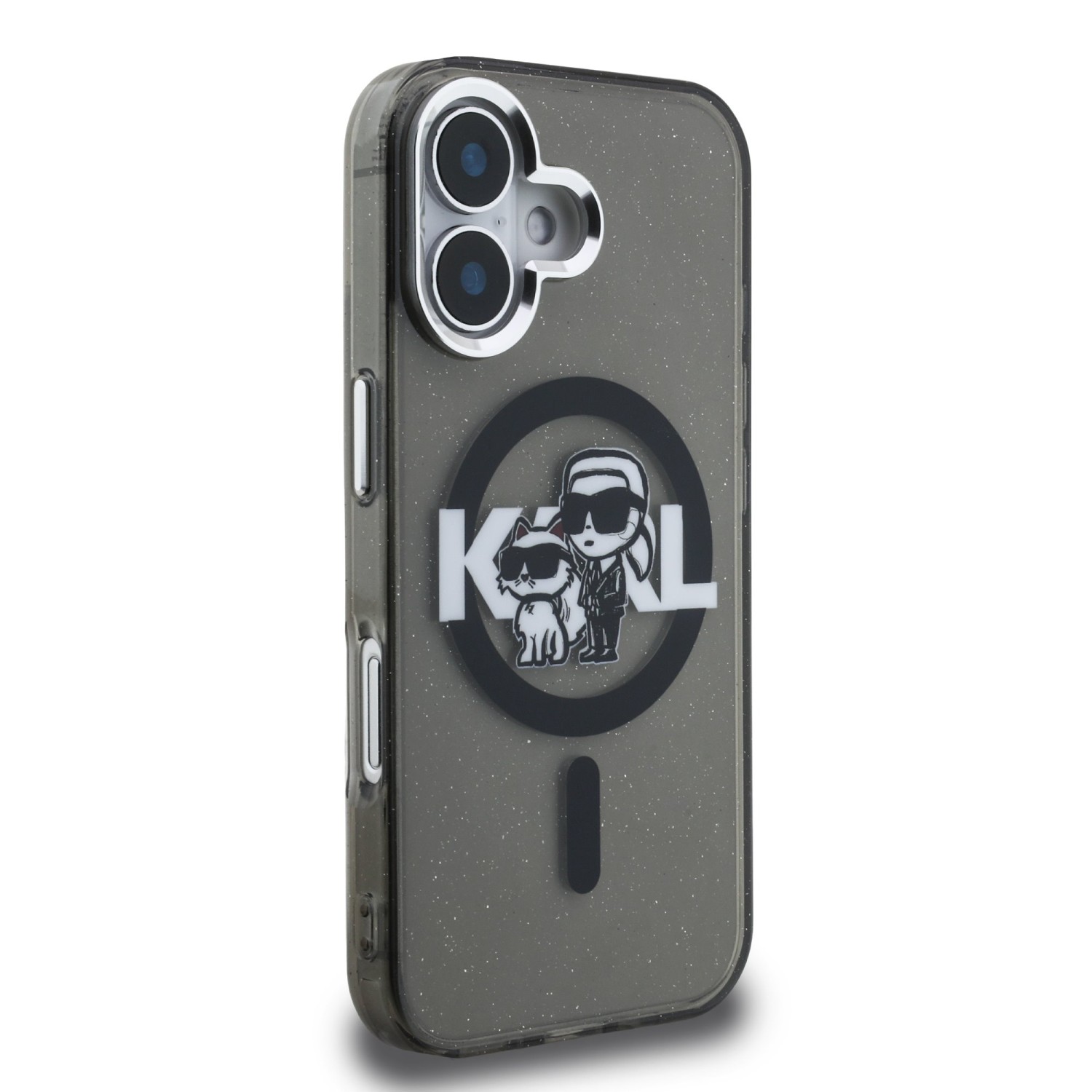 Karl Lagerfeld IML Glitter Karl and Choupette Sketch MagSafe Zadní Kryt pro iPhone 16 Black