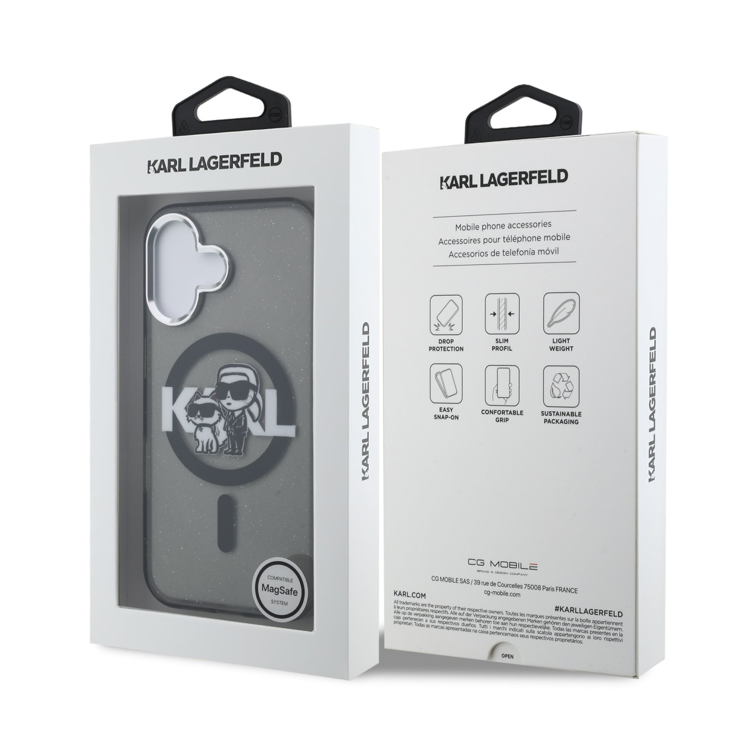 Karl Lagerfeld IML Glitter Karl and Choupette Sketch MagSafe Zadní Kryt pro iPhone 16 Black