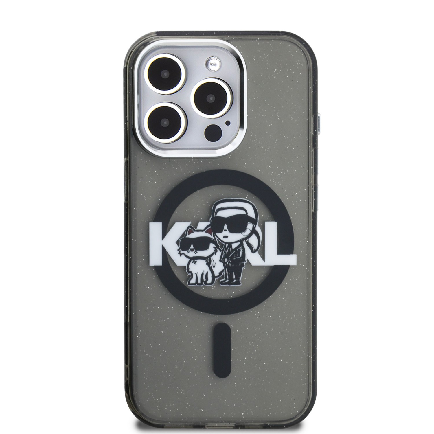 Karl Lagerfeld IML Glitter Karl and Choupette Sketch MagSafe Zadní Kryt pro iPhone 15 Pro Max Black