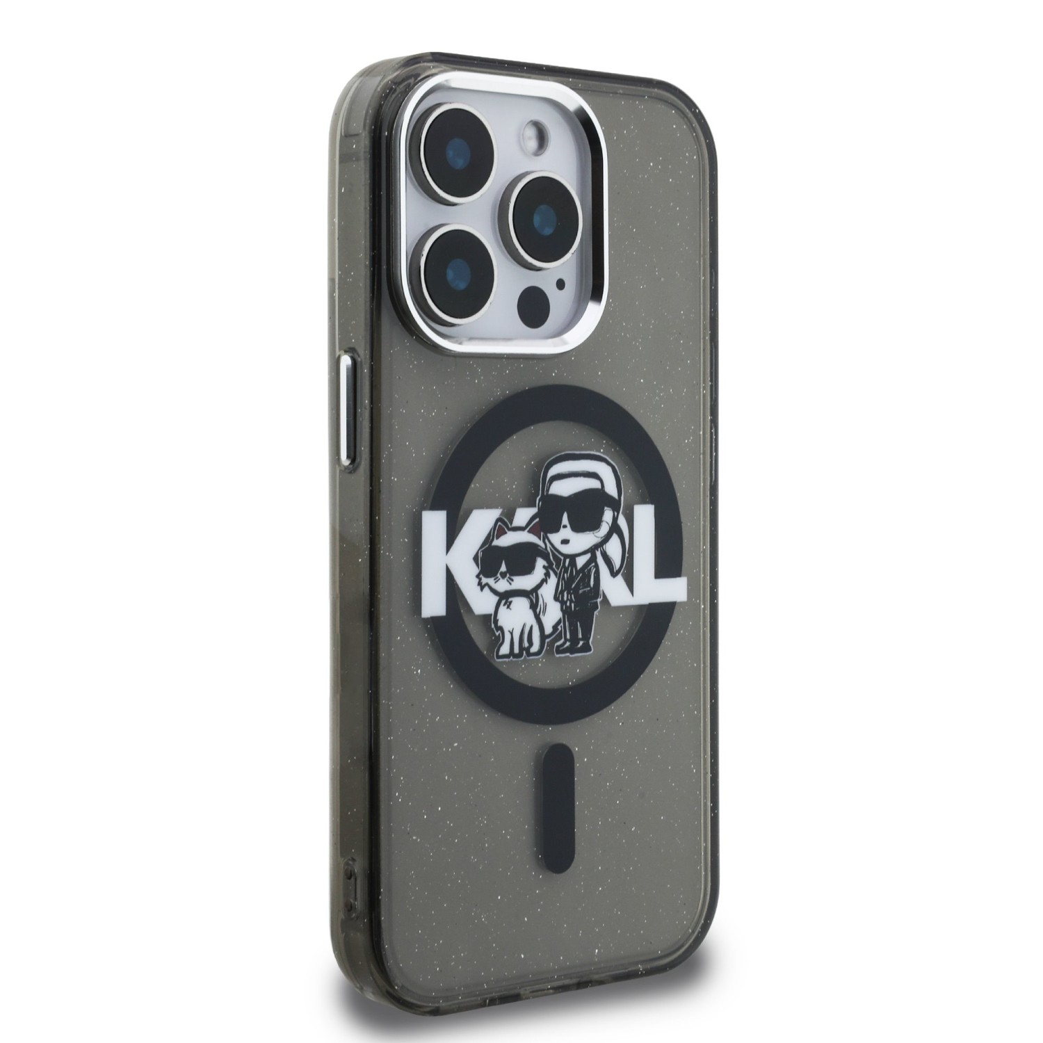 Karl Lagerfeld IML Glitter Karl and Choupette Sketch MagSafe Zadní Kryt pro iPhone 15 Pro Max Black