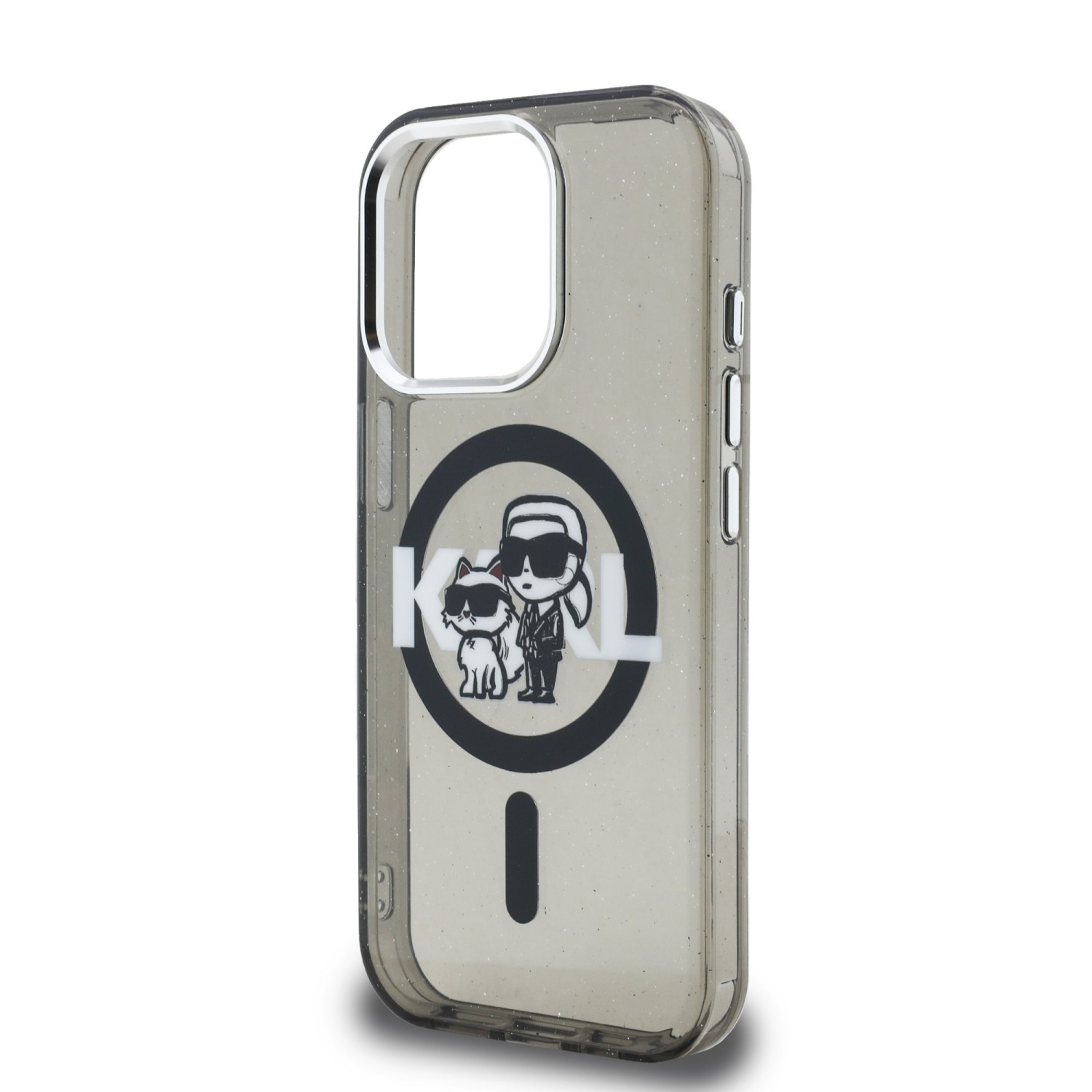 Karl Lagerfeld IML Glitter Karl and Choupette Sketch MagSafe Zadní Kryt pro iPhone 15 Pro Max Black
