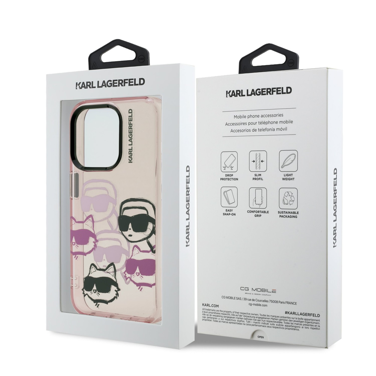 Karl Lagerfeld IML Multi K&CH Heads Zadní Kryt pro iPhone 15 Pro Max Pink
