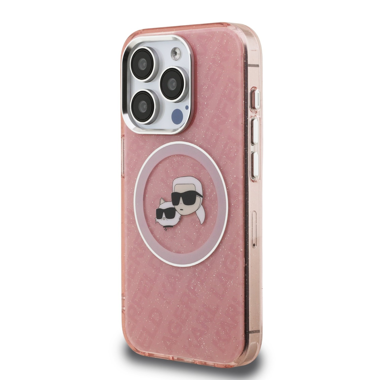 Karl Lagerfeld IML K&CH Heads Repeated Logo MagSafe Zadní Kryt pro iPhone 15 Pro Pink