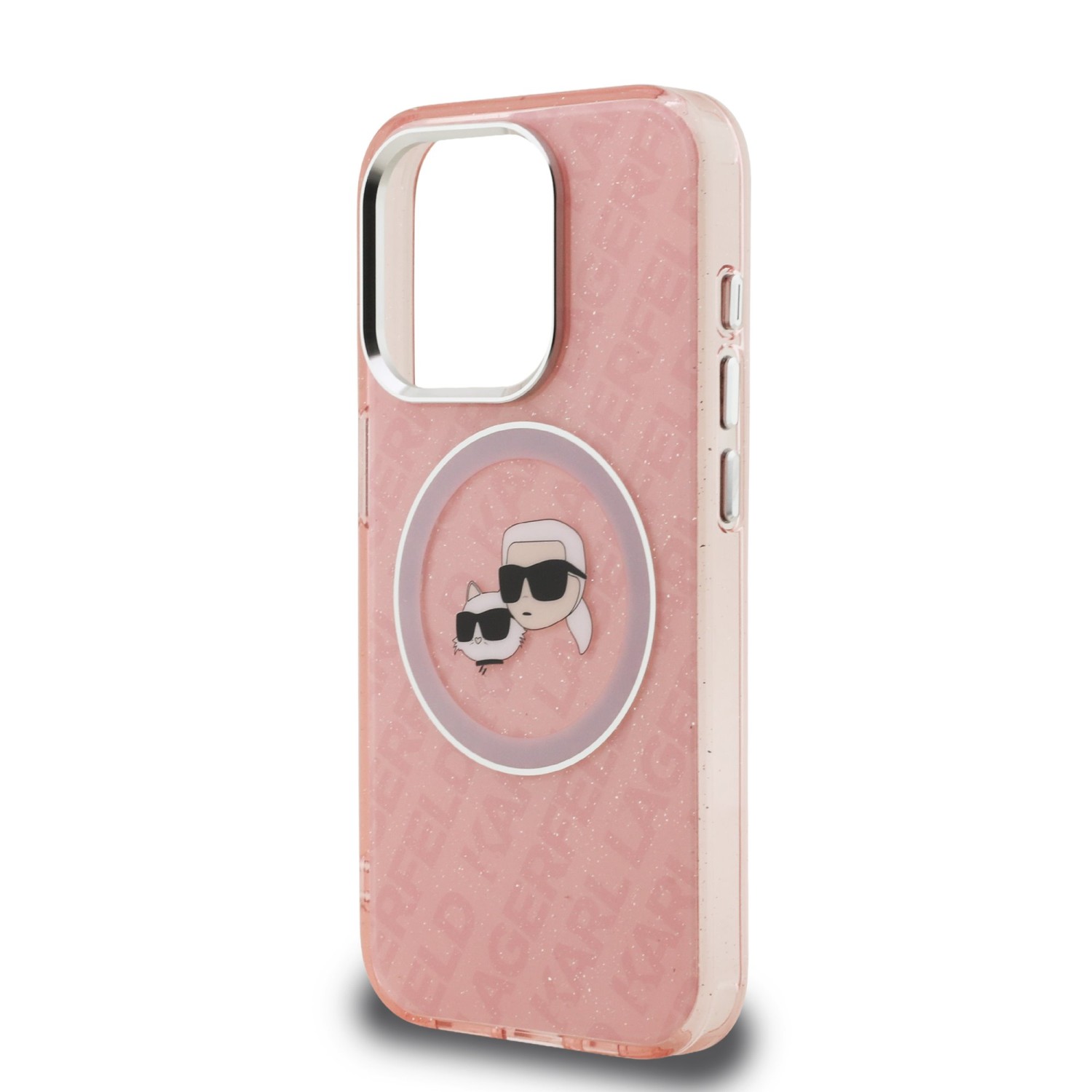 Karl Lagerfeld IML K&CH Heads Repeated Logo MagSafe Zadní Kryt pro iPhone 15 Pro Pink