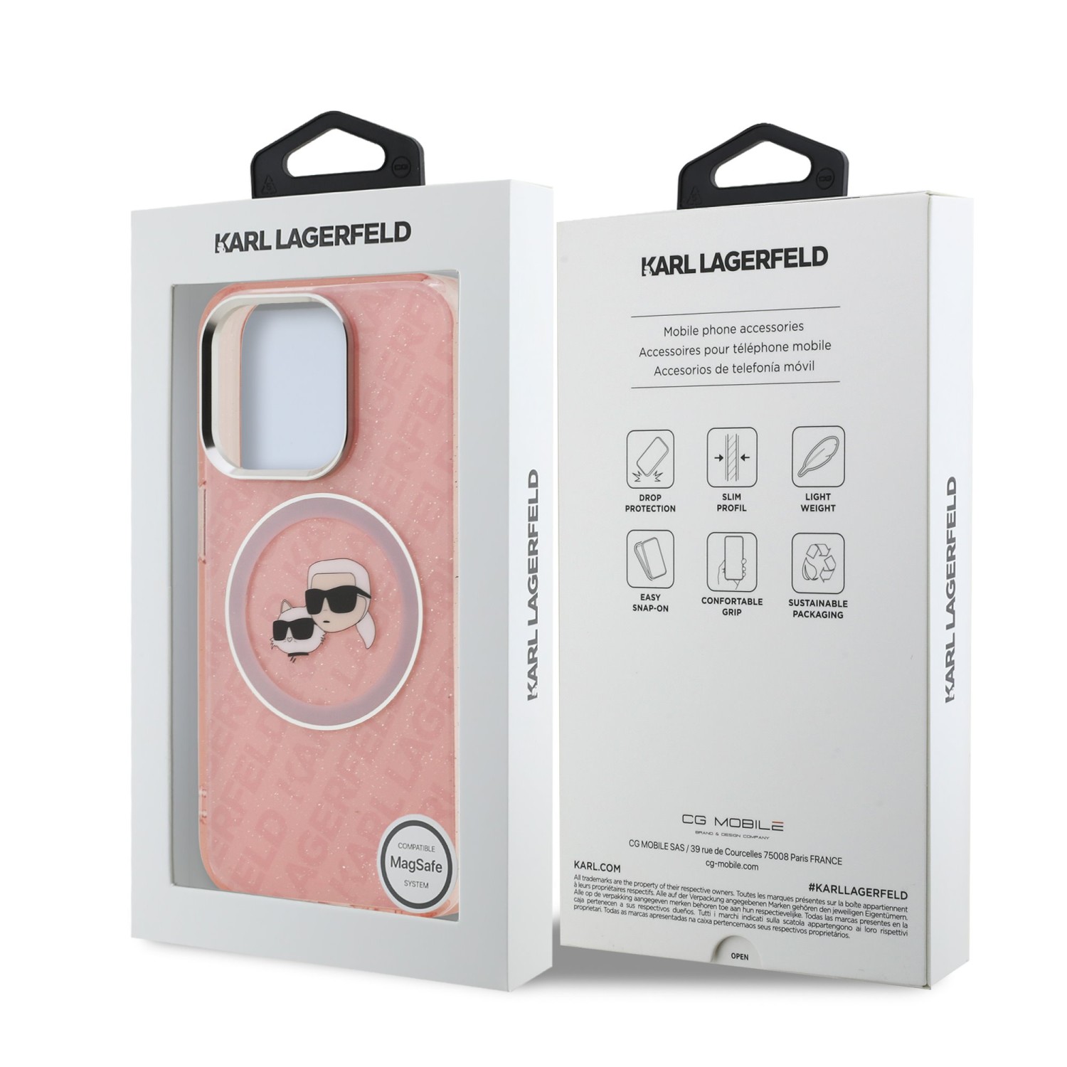 Karl Lagerfeld IML K&CH Heads Repeated Logo MagSafe Zadní Kryt pro iPhone 15 Pro Pink