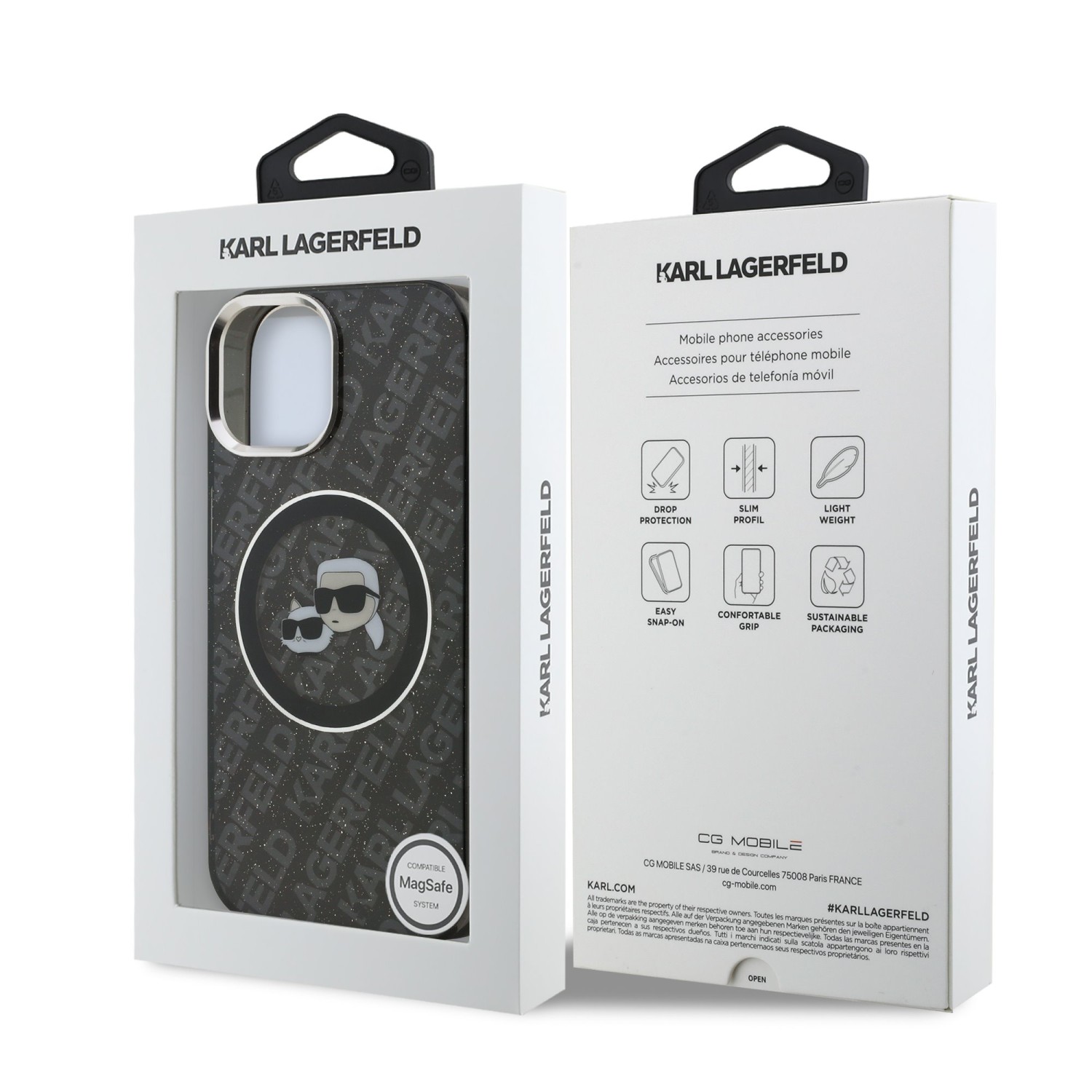 Karl Lagerfeld IML K&CH Heads Repeated Logo MagSafe Zadní Kryt pro iPhone 15 Black
