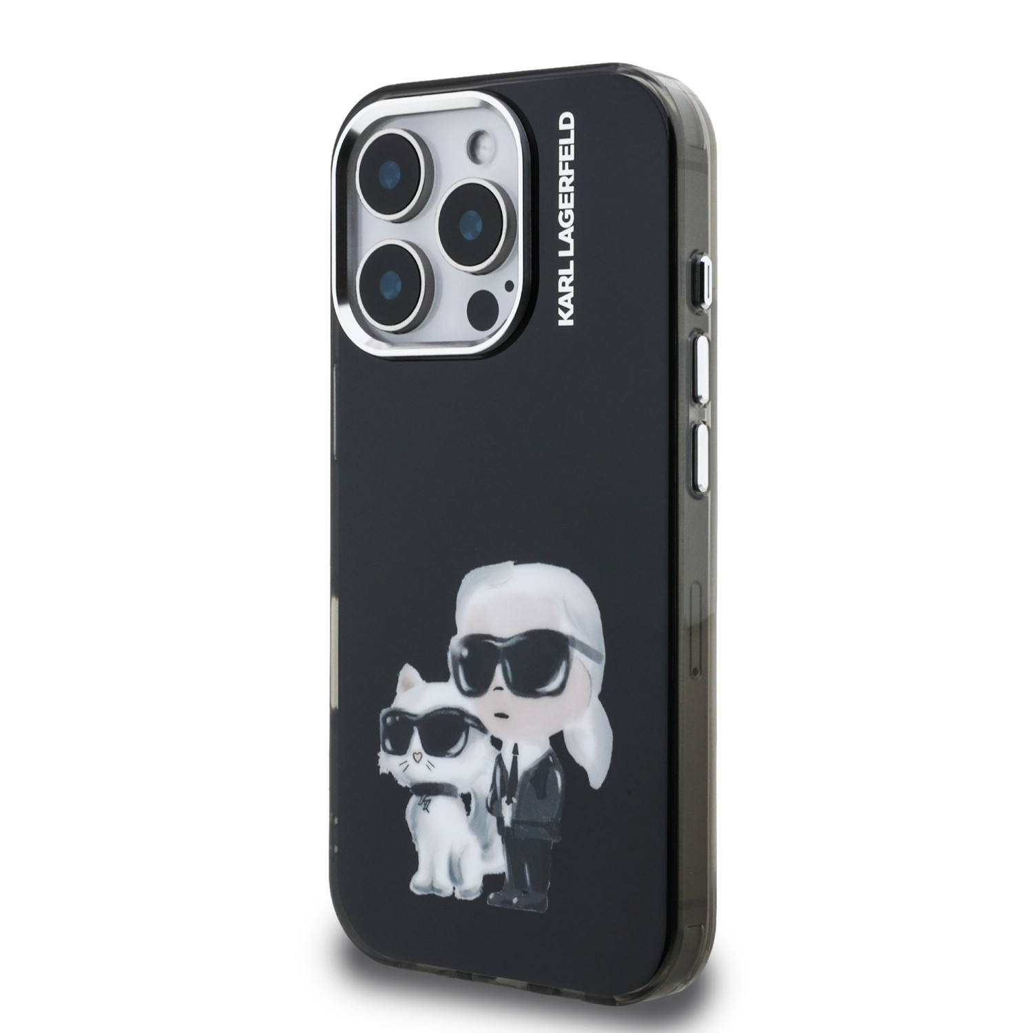 Karl Lagerfeld IML Aquarelle Karl and Choupette Zadní Kryt pro iPhone 16 Pro Max Black
