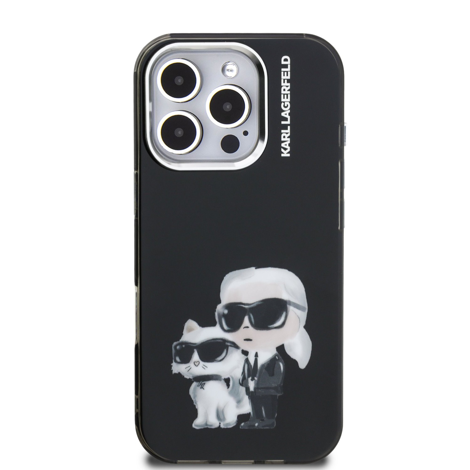 Karl Lagerfeld IML Aquarelle Karl and Choupette Zadní Kryt pro iPhone 16 Pro Max Black