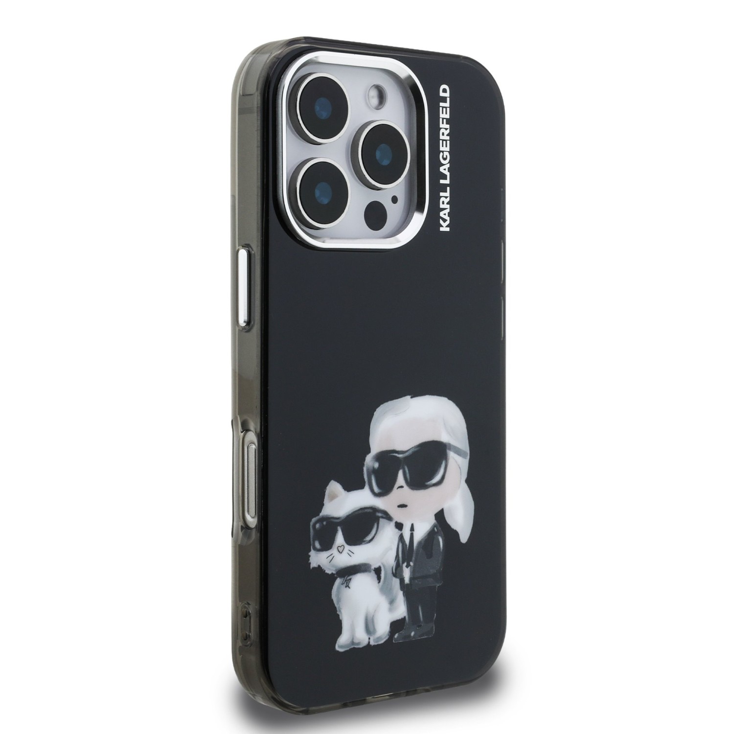 Karl Lagerfeld IML Aquarelle Karl and Choupette Zadní Kryt pro iPhone 16 Pro Max Black