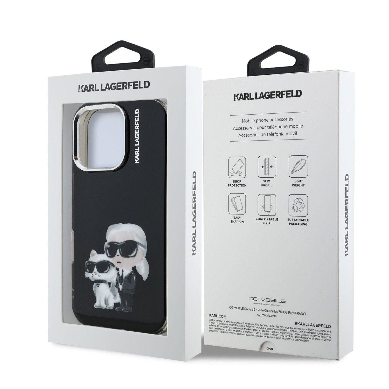 Karl Lagerfeld IML Aquarelle Karl and Choupette Zadní Kryt pro iPhone 16 Pro Max Black