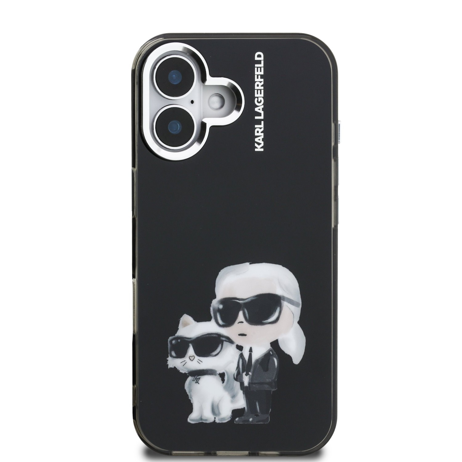 Karl Lagerfeld IML Aquarelle Karl and Choupette Zadní Kryt pro iPhone 16 Black