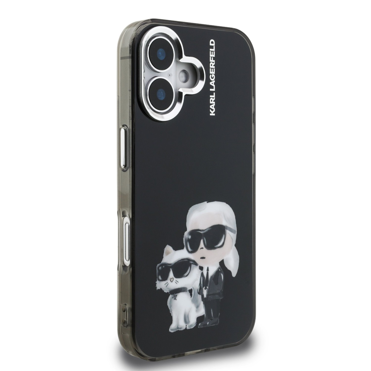 Karl Lagerfeld IML Aquarelle Karl and Choupette Zadní Kryt pro iPhone 16 Black