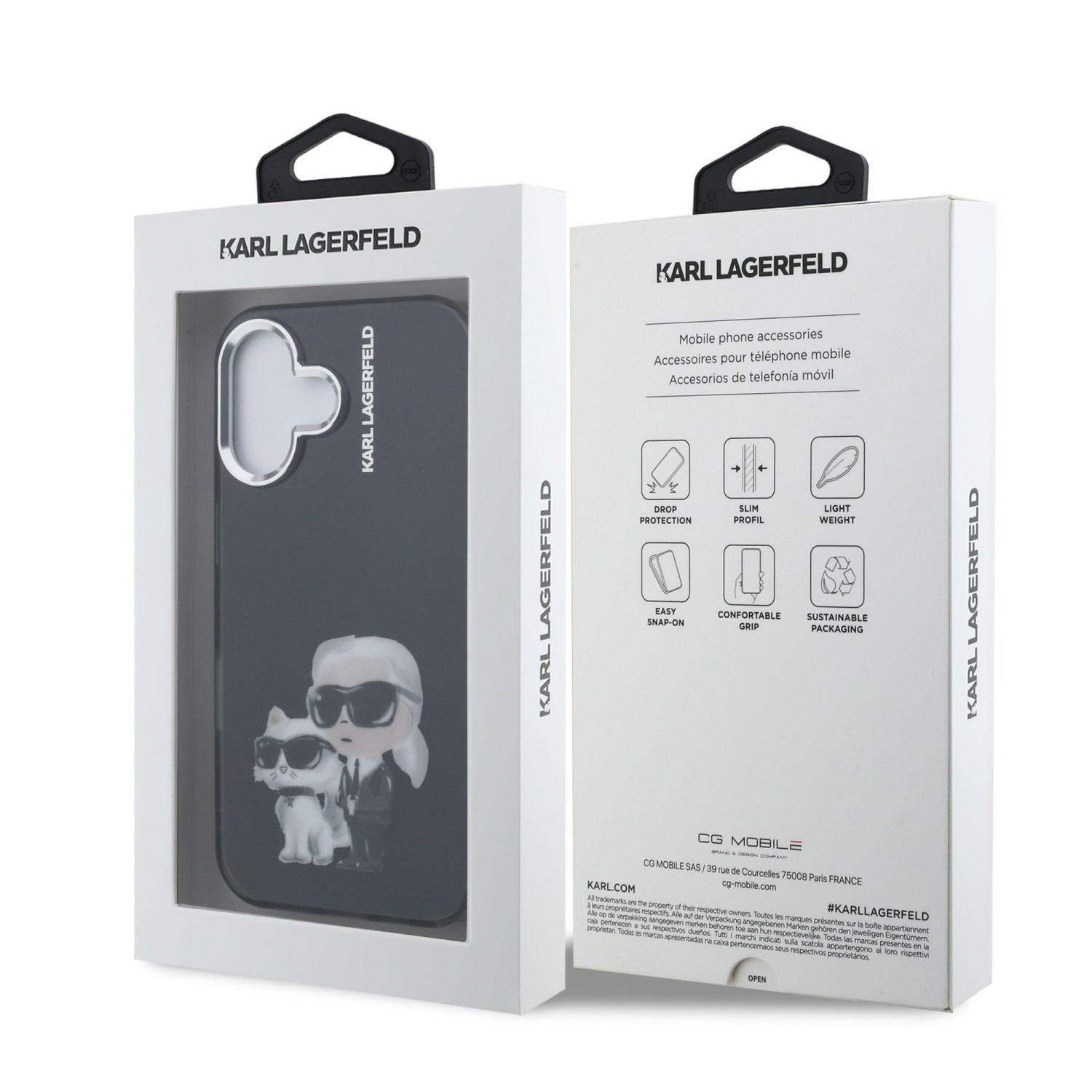 Karl Lagerfeld IML Aquarelle Karl and Choupette Zadní Kryt pro iPhone 16 Black