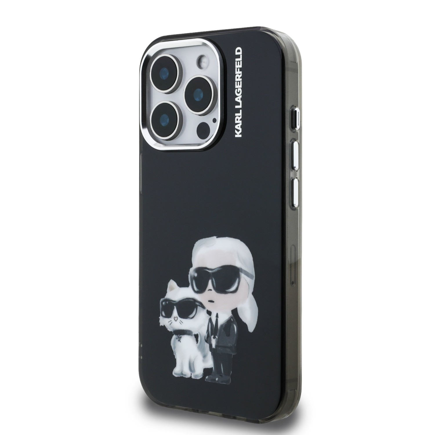 Karl Lagerfeld IML Aquarelle Karl and Choupette Zadní Kryt pro iPhone 15 Pro Max Black