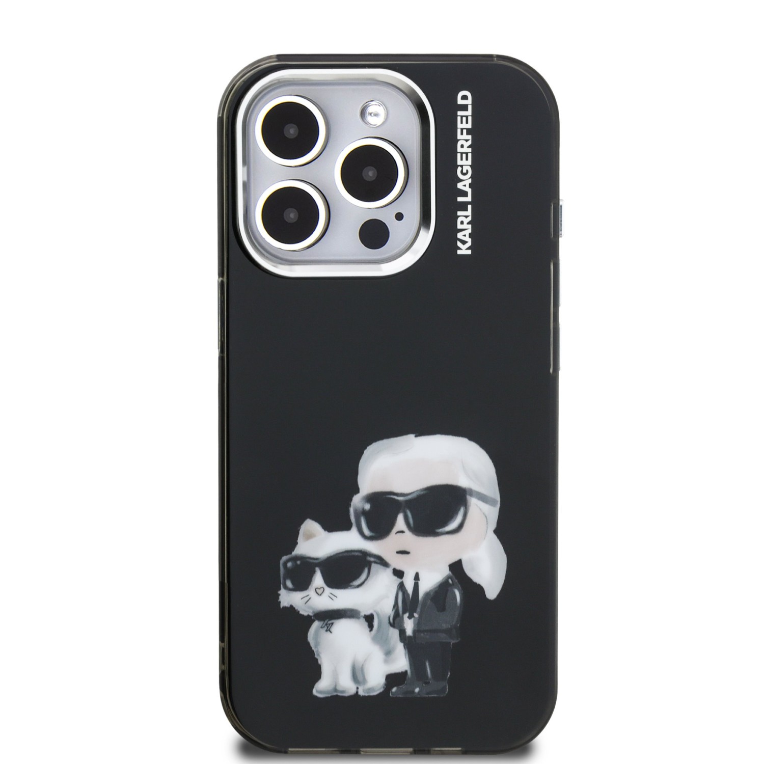 Karl Lagerfeld IML Aquarelle Karl and Choupette Zadní Kryt pro iPhone 15 Pro Max Black