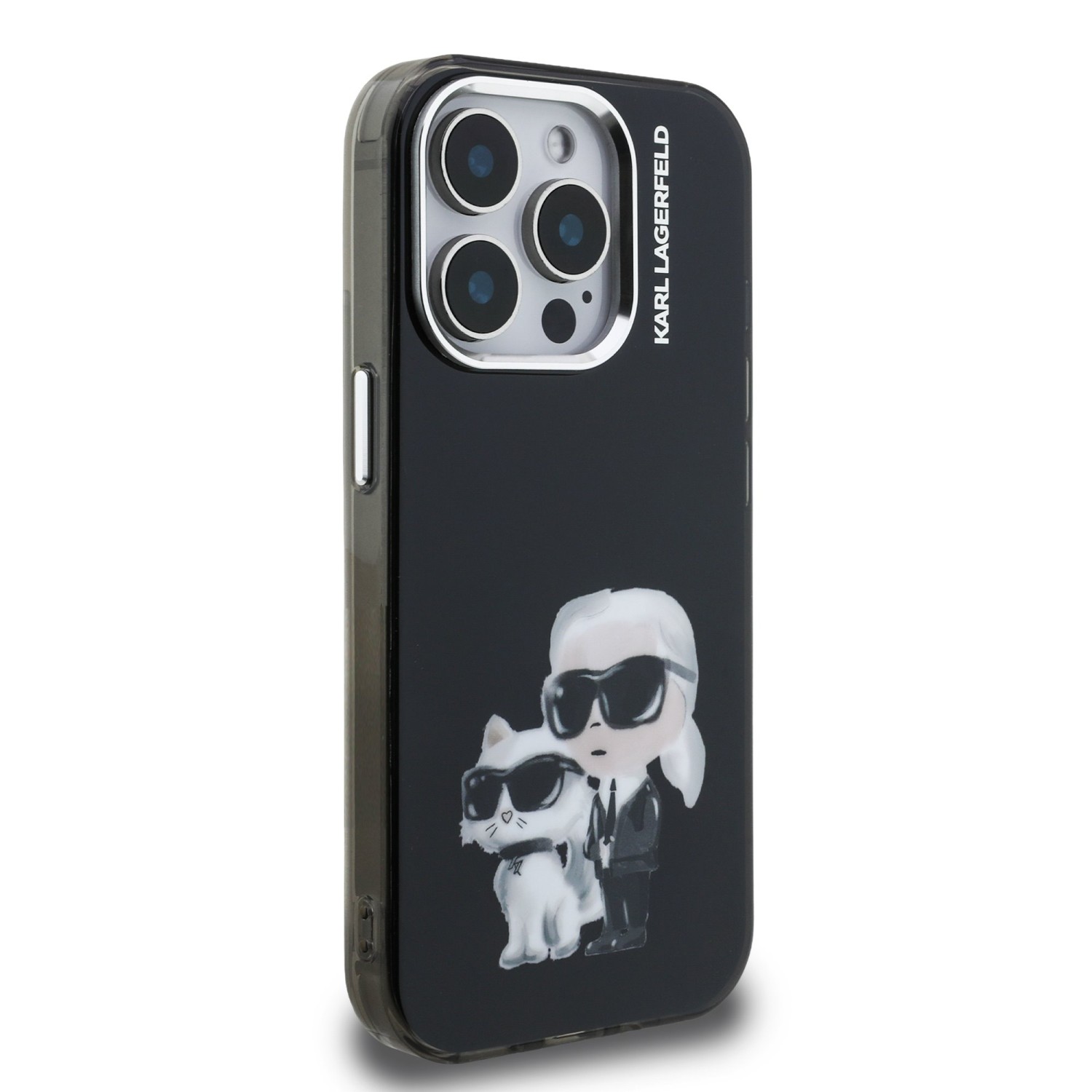 Karl Lagerfeld IML Aquarelle Karl and Choupette Zadní Kryt pro iPhone 15 Pro Max Black