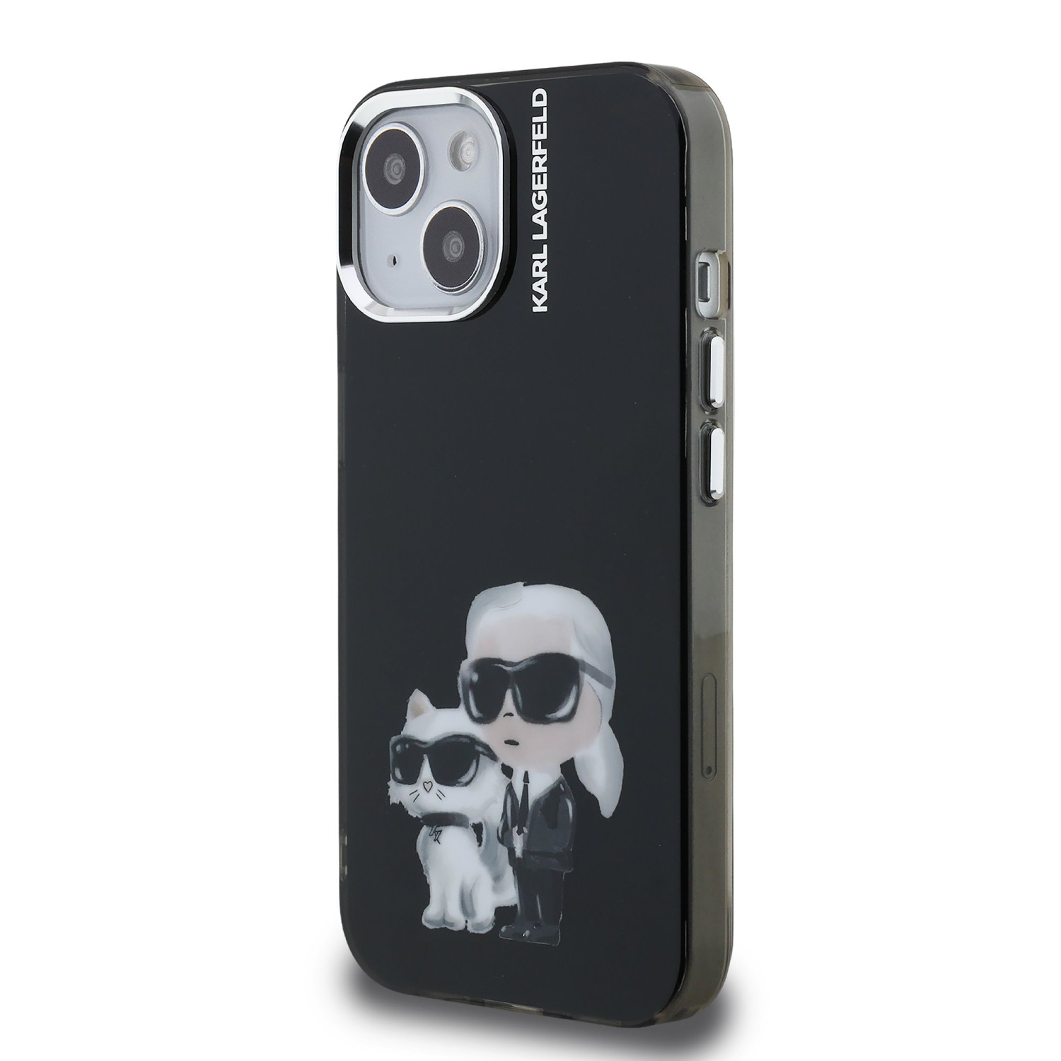 Karl Lagerfeld IML Aquarelle Karl and Choupette Zadní Kryt pro iPhone 15 Black