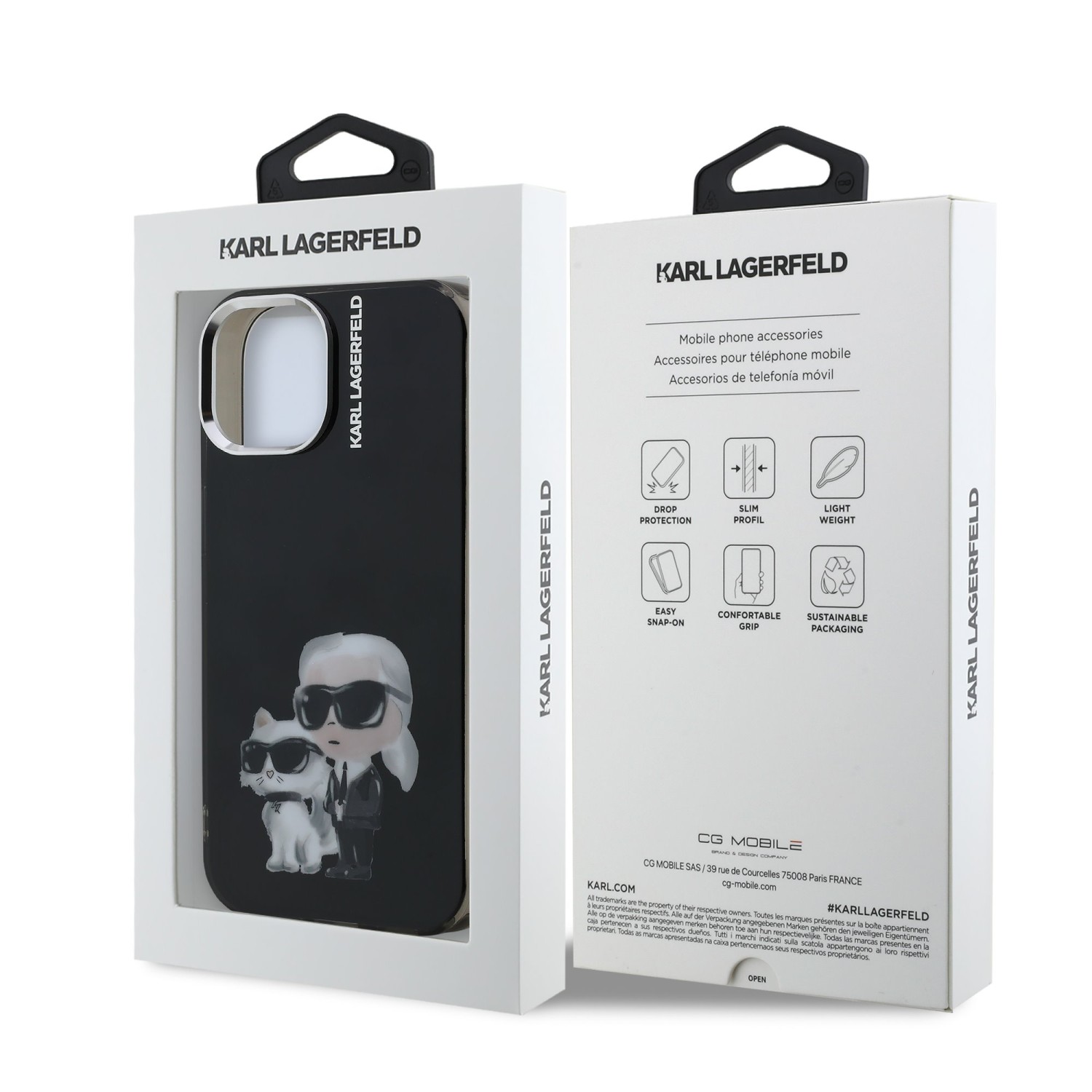 Karl Lagerfeld IML Aquarelle Karl and Choupette Zadní Kryt pro iPhone 15 Black