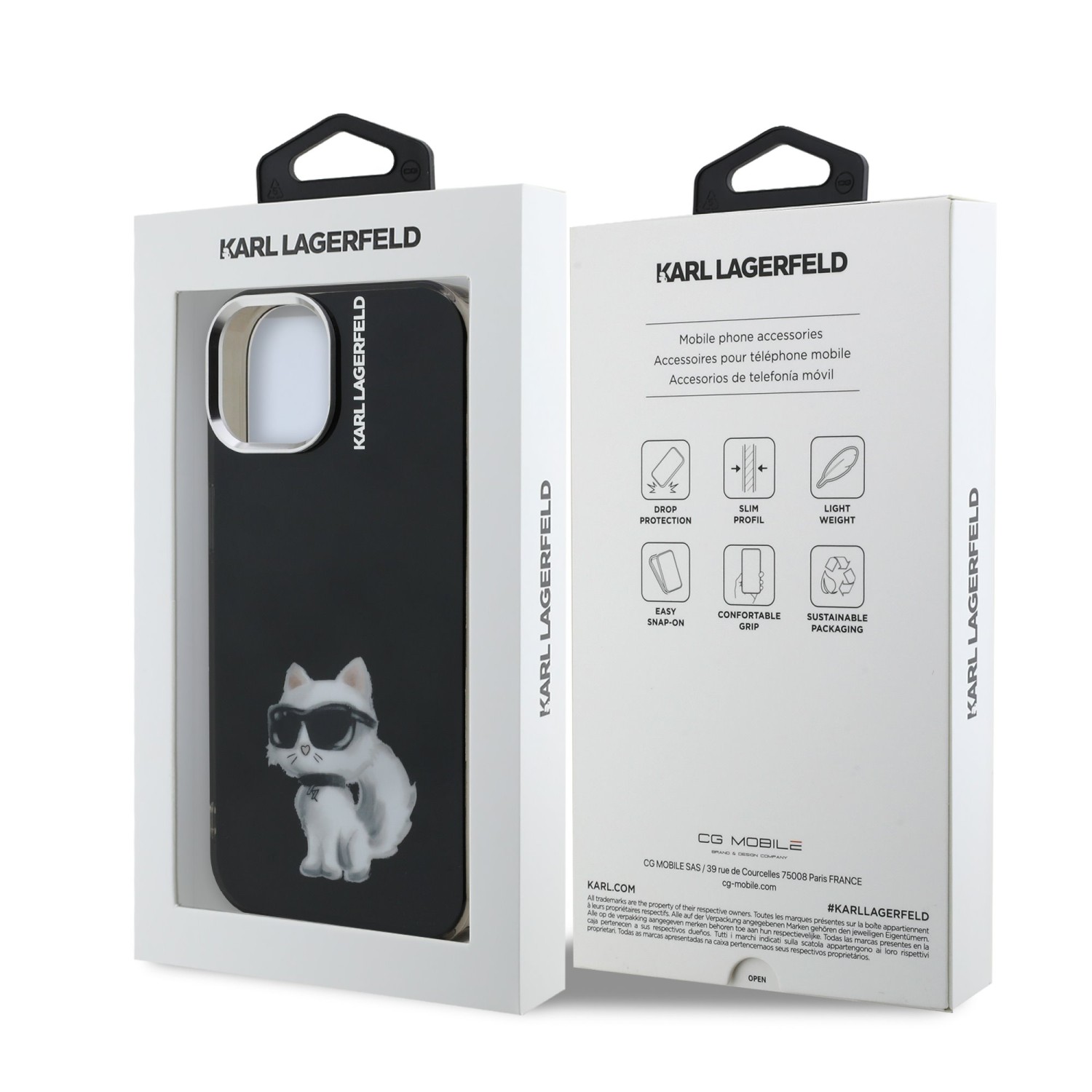 Karl Lagerfeld IML Aquarelle Choupette Zadní Kryt pro iPhone 15 Black