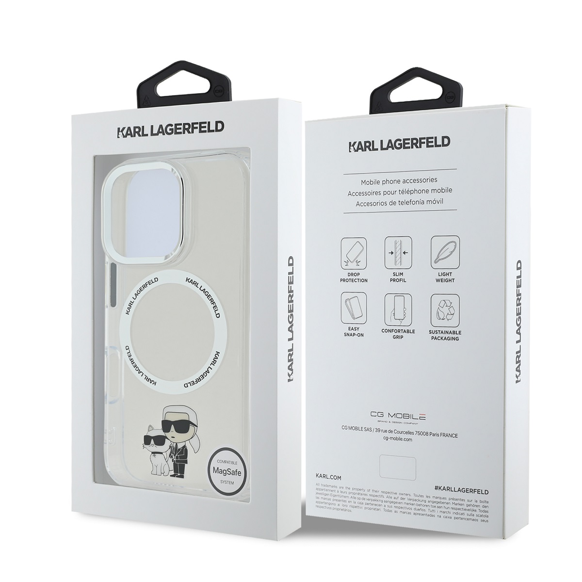Karl Lagerfeld IML Karl and Choupette MagSafe Zadní Kryt pro iPhone 16 Pro Max Transparent